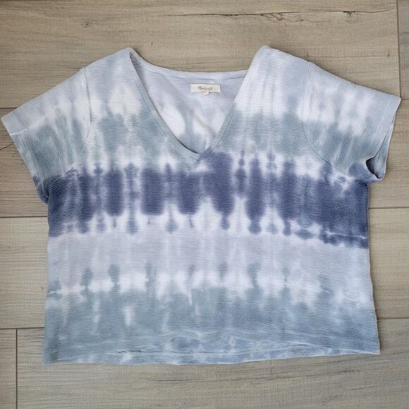 Madewell Ottoman Jacquard V-Neck Setlist Boxy Crop Top Tie-Dye Blue Women Sz XL - Picture 1 of 10